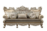 41" Champagne Cotton Blend Curved Floral Sofa And Toss Pillows - Homeroots