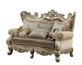 72" Cream And Platinum Damask Chesterfield Loveseat and Toss Pillows - Homeroots