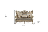 72" Cream And Platinum Damask Chesterfield Loveseat and Toss Pillows - Homeroots