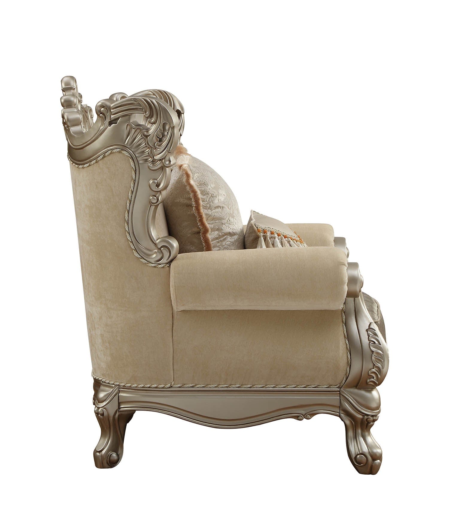 44" Beige and Green And Champagne Fabric Geometric Arm Chair And Toss Pillow - Homeroots - Flyclothing LLC