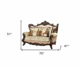 70" Beige and Brown And Brown Damask Loveseat and Toss Pillows - Homeroots - Flyclothing LLC