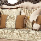 70" Beige and Brown And Brown Damask Loveseat and Toss Pillows - Homeroots - Flyclothing LLC