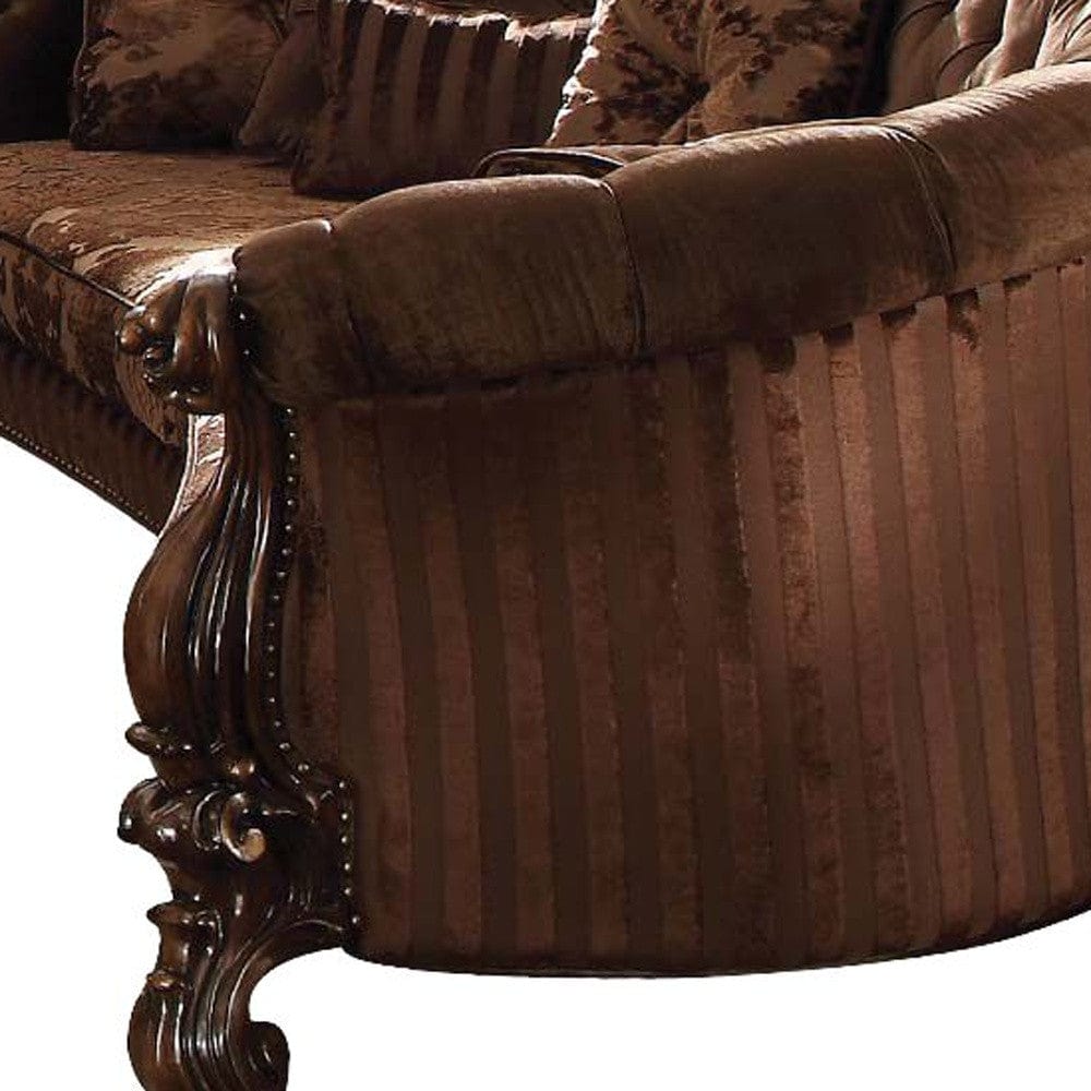 55" Brown Velvet Curved Sofa And Toss Pillows - Homeroots