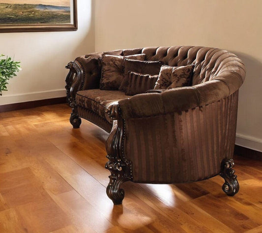 55" Brown Velvet Curved Sofa And Toss Pillows - Homeroots
