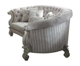 55" Ivory Velvet Curved Floral Sofa And Toss Pillows With Gray Legs - Homeroots