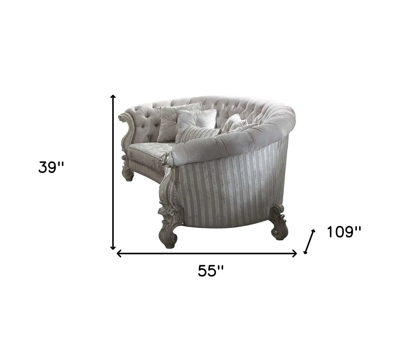 55" Ivory Velvet Curved Floral Sofa And Toss Pillows With Gray Legs - Homeroots - Flyclothing LLC