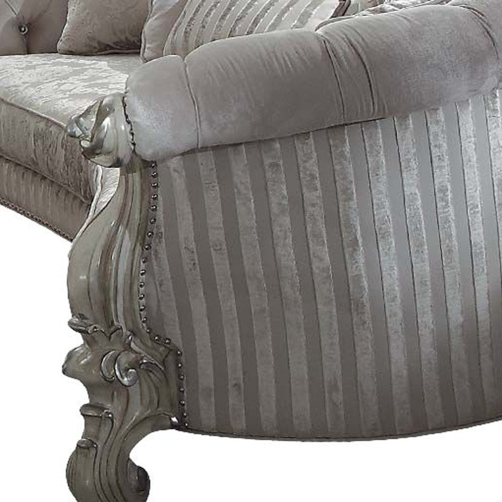 55" Ivory Velvet Curved Floral Sofa And Toss Pillows With Gray Legs - Homeroots - Flyclothing LLC