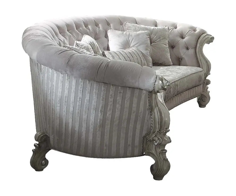 55" Ivory Velvet Curved Floral Sofa And Toss Pillows With Gray Legs - Homeroots - Flyclothing LLC