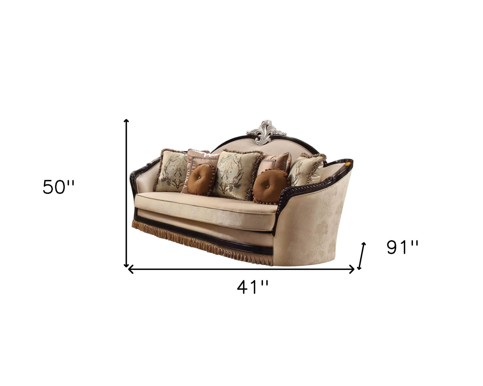 41" Tan Velvet Curved Sofa And Toss Pillows - Homeroots