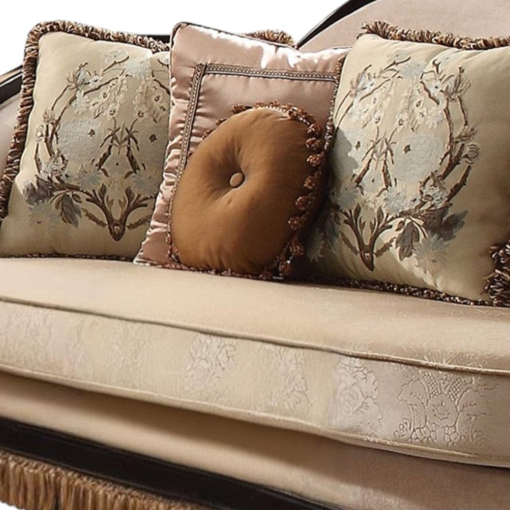 41" Tan Velvet Curved Sofa And Toss Pillows - Homeroots