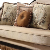 41" Tan Velvet Curved Sofa And Toss Pillows - Homeroots
