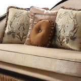 41" Tan Velvet Curved Sofa And Toss Pillows - Homeroots