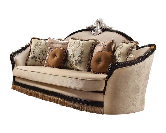 41" Tan Velvet Curved Sofa And Toss Pillows - Homeroots