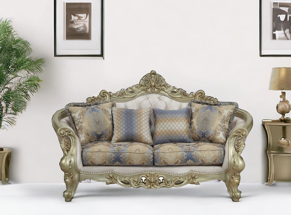78" Gold Floral Loveseat and Toss Pillows - Homeroots