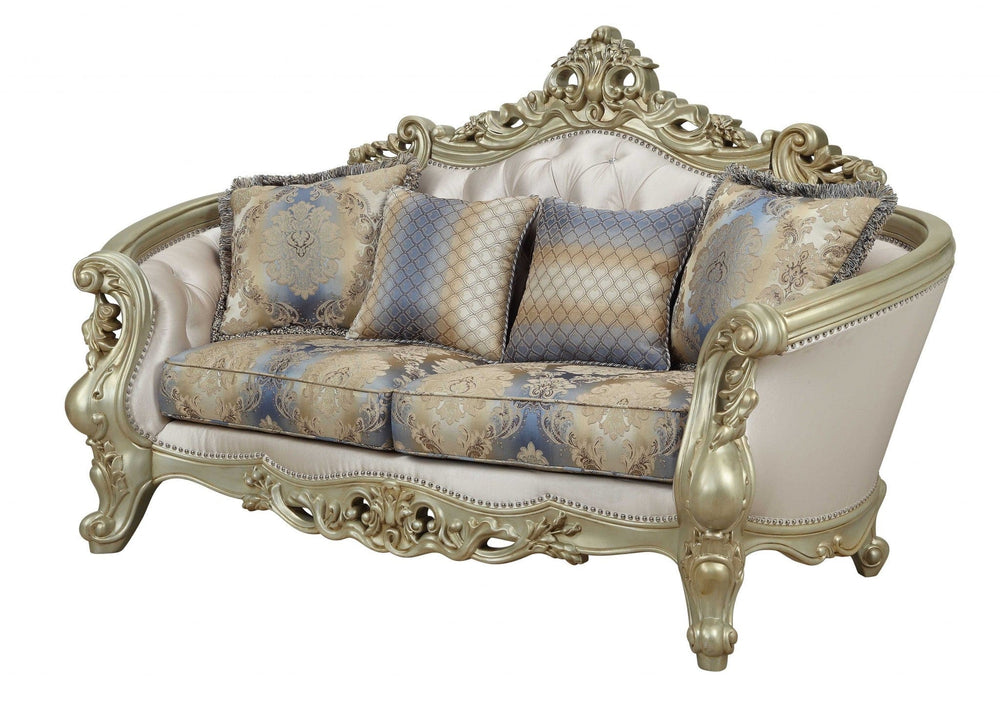 78" Gold Floral Loveseat and Toss Pillows - Homeroots