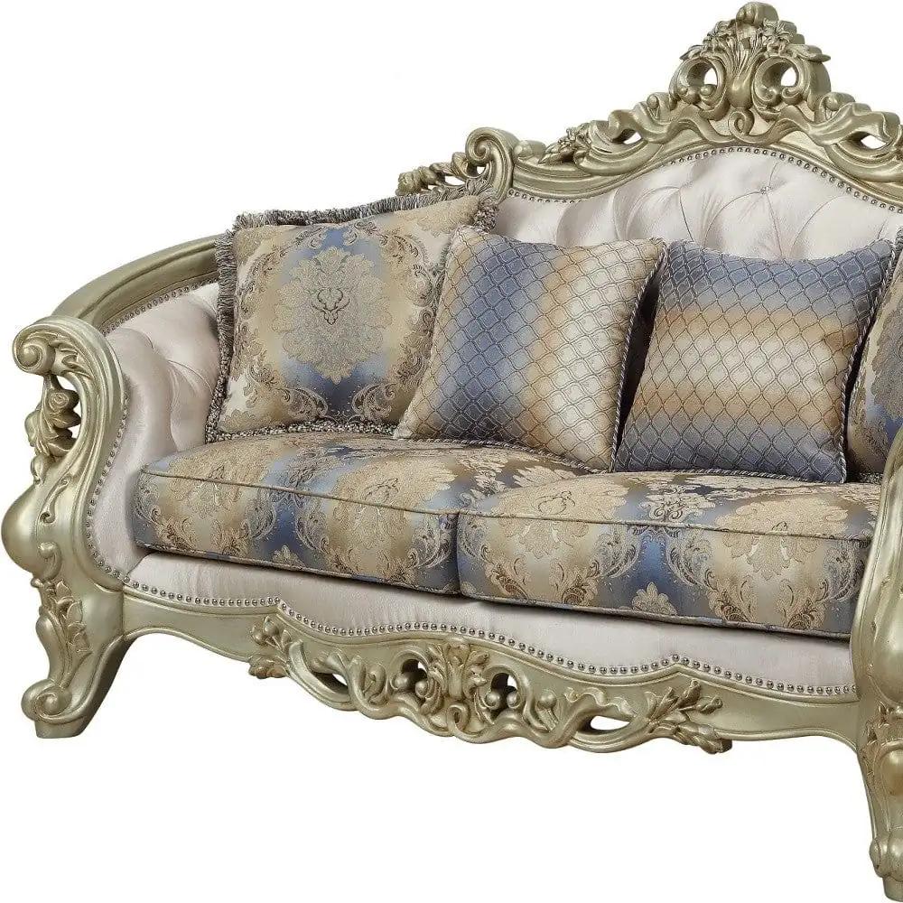 78" Gold Floral Loveseat and Toss Pillows - Homeroots