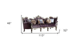 52" Dark Purple Velvet Curved Striped Sofa And Toss Pillows With Platinum Legs - Homeroots - Flyclothing LLC