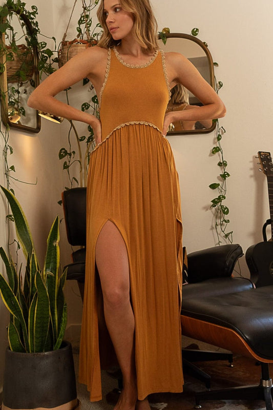 POL Sleeveless Back Zipper Front Slit Maxi Dress - Trendsi