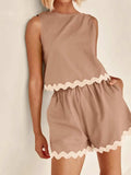 Contrast Trim Sleeveless Top and Shorts Set - Trendsi - Flyclothing LLC