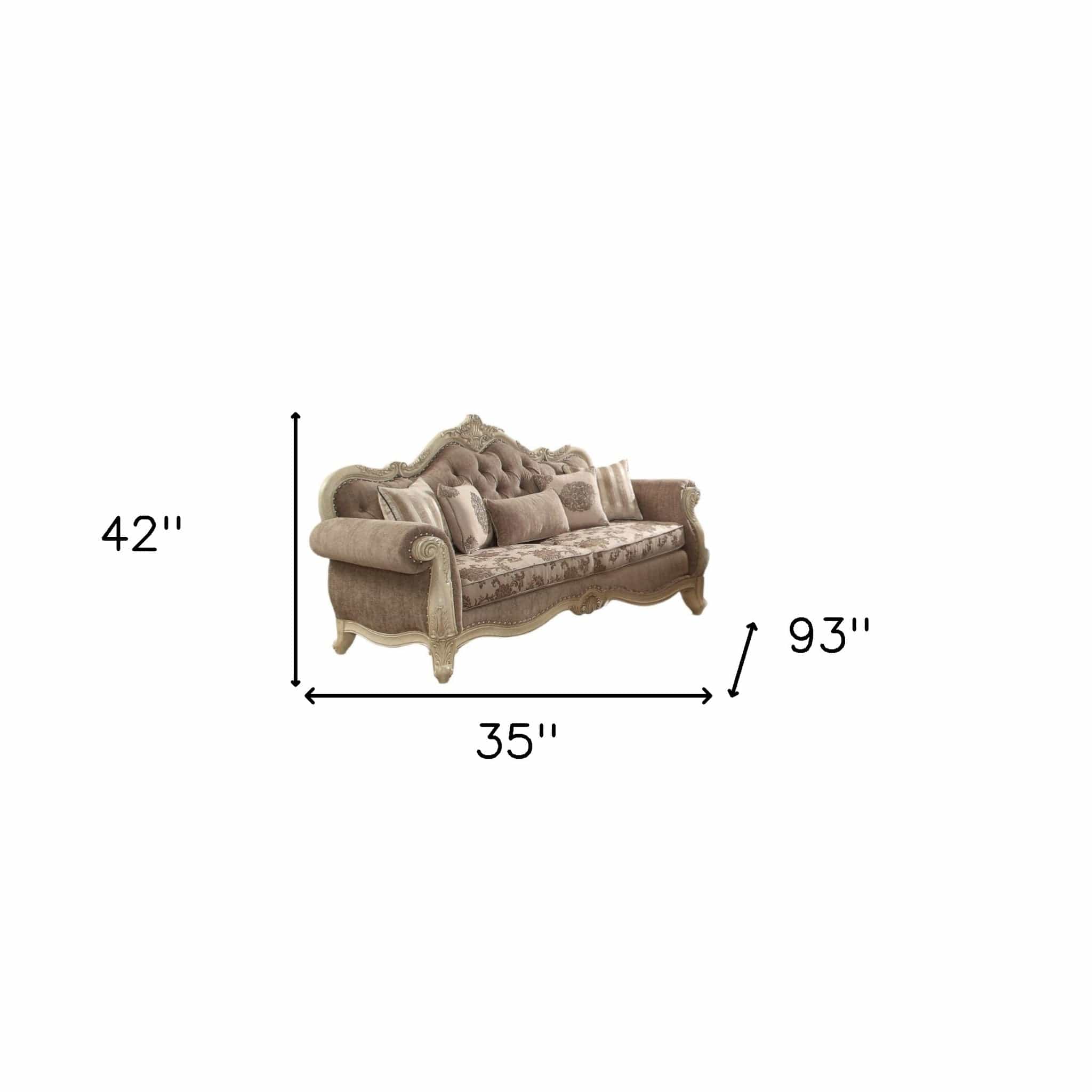 35" Gray Velvet Floral Sofa And Toss Pillows With Beige Legs - Homeroots