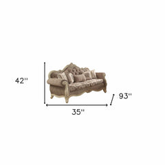 35" Gray Velvet Floral Sofa And Toss Pillows With Beige Legs - Homeroots