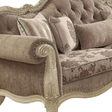 35" Gray Velvet Floral Sofa And Toss Pillows With Beige Legs - Homeroots