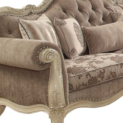 35" Gray Velvet Floral Sofa And Toss Pillows With Beige Legs - Homeroots