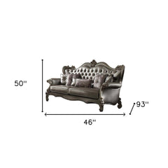 46" Platinum Faux Leather Curved Sofa And Toss Pillows - Homeroots