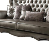 46" Platinum Faux Leather Curved Sofa And Toss Pillows - Homeroots