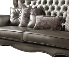 46" Platinum Faux Leather Curved Sofa And Toss Pillows - Homeroots