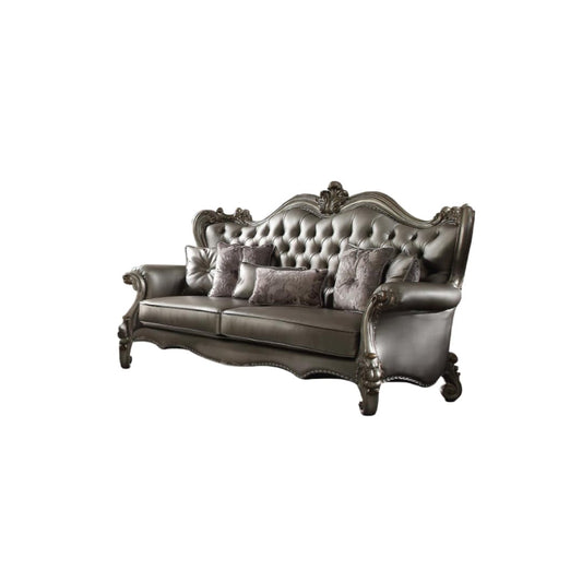 46" Platinum Faux Leather Curved Sofa And Toss Pillows - Homeroots