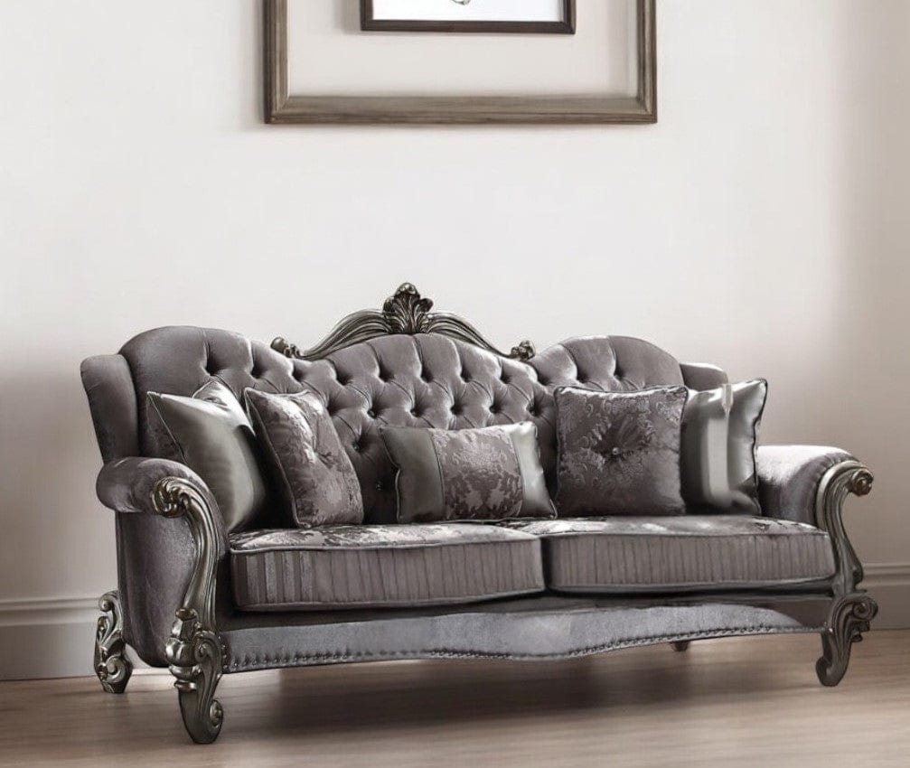 45" Platinum Velvet Floral Sofa And Toss Pillows - Homeroots