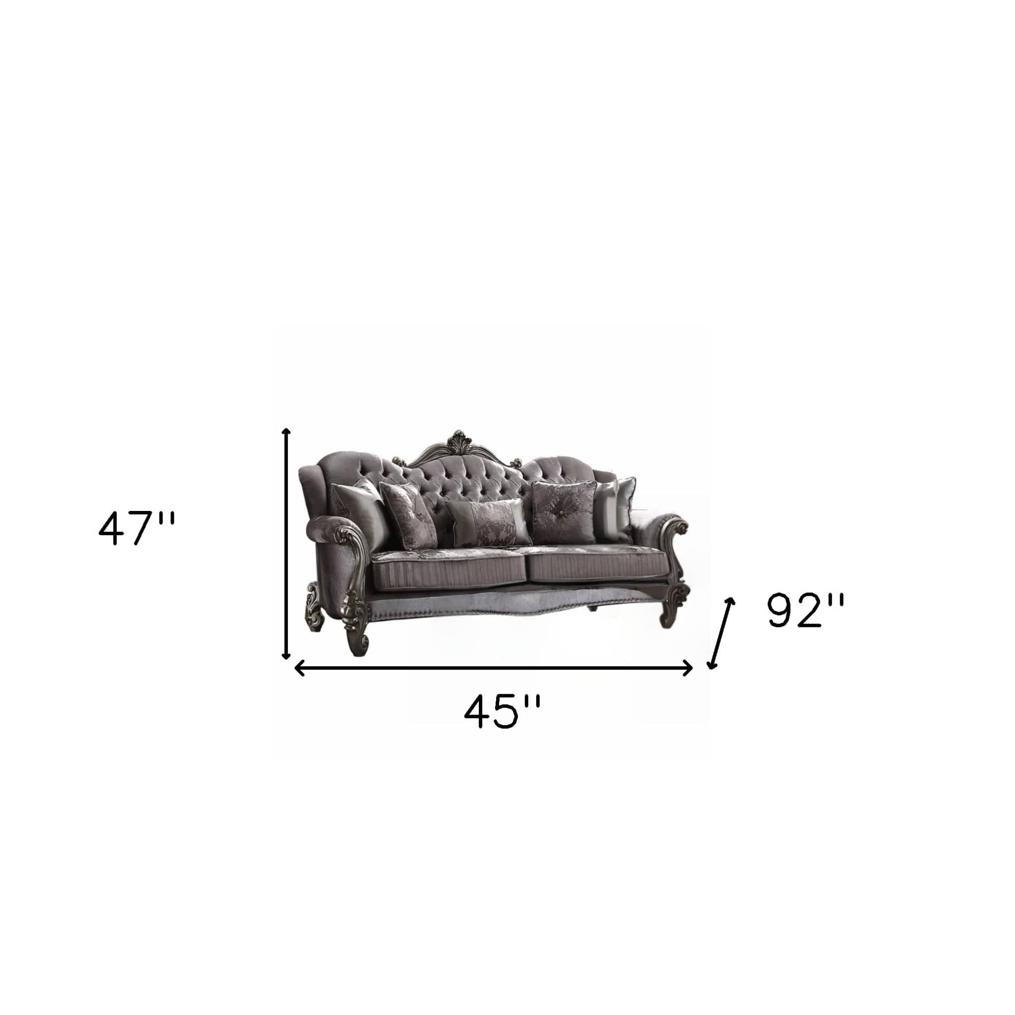 45" Platinum Velvet Floral Sofa And Toss Pillows - Homeroots