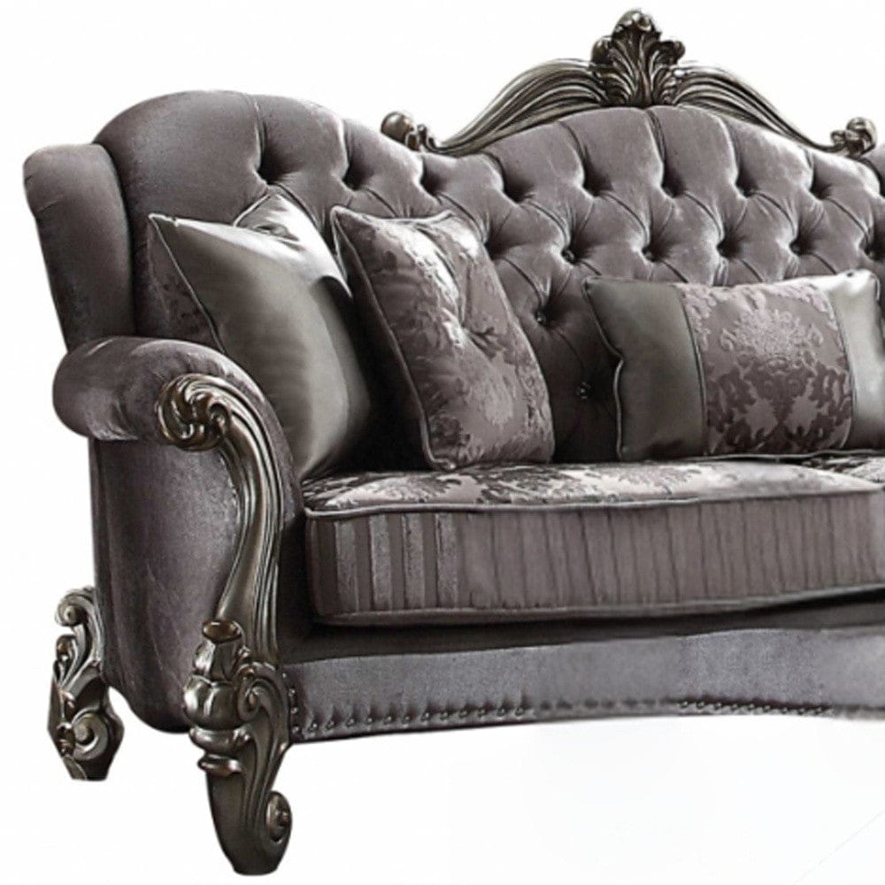 45" Platinum Velvet Floral Sofa And Toss Pillows - Homeroots