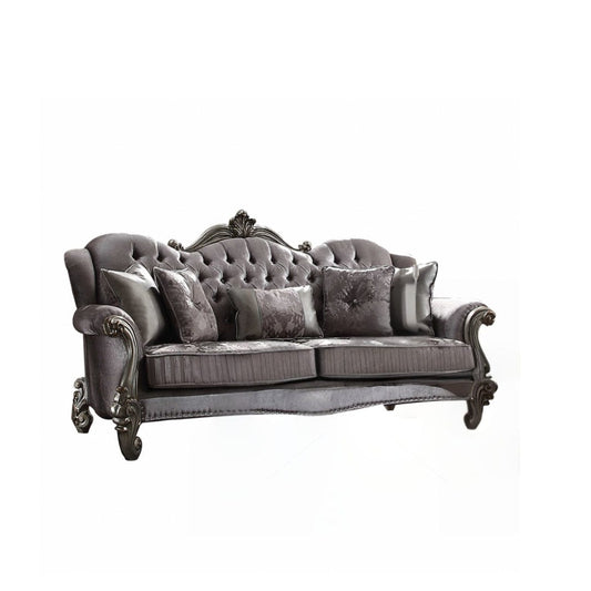 45" Platinum Velvet Floral Sofa And Toss Pillows - Homeroots