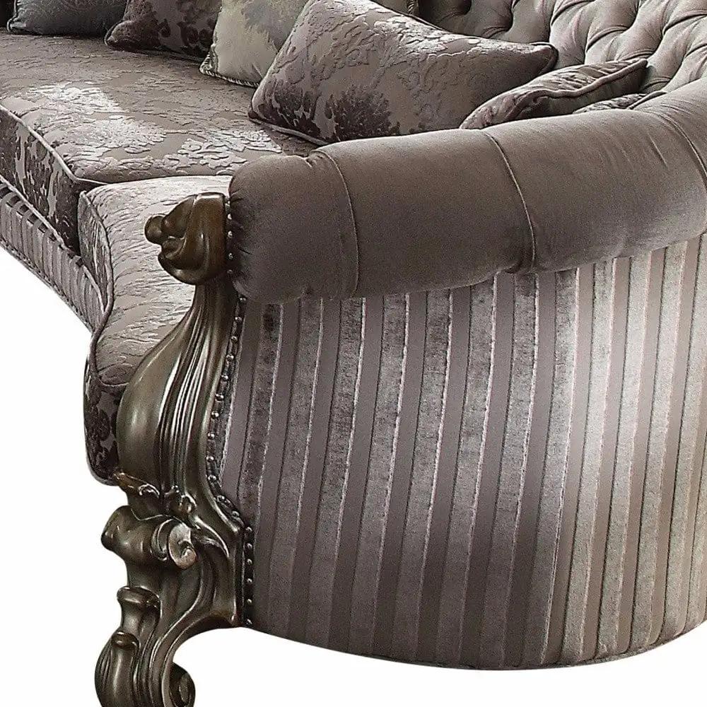 55" Gray Velvet Curved Floral Sofa And Toss Pillows With Champagne Legs - Homeroots - Flyclothing LLC