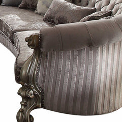 55" Gray Velvet Curved Floral Sofa And Toss Pillows With Champagne Legs - Homeroots