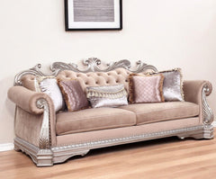 42" Rosegold Velvet Sofa And Toss Pillows With Silver Legs - Homeroots