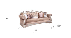 42" Rosegold Velvet Sofa And Toss Pillows With Silver Legs - Homeroots