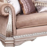 42" Rosegold Velvet Sofa And Toss Pillows With Silver Legs - Homeroots