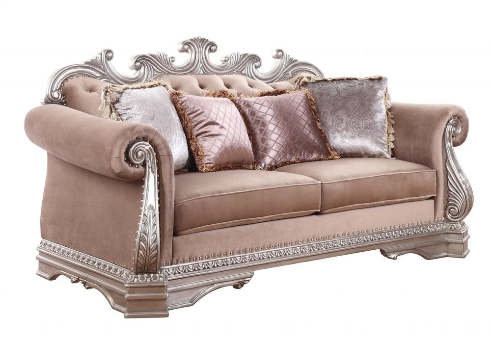 80" Champagne Velour Loveseat and Toss Pillows - Homeroots