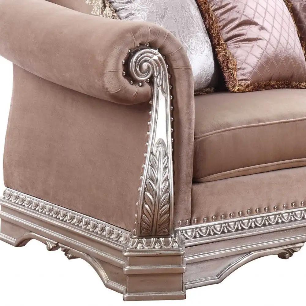 80" Champagne Velour Loveseat and Toss Pillows - Homeroots