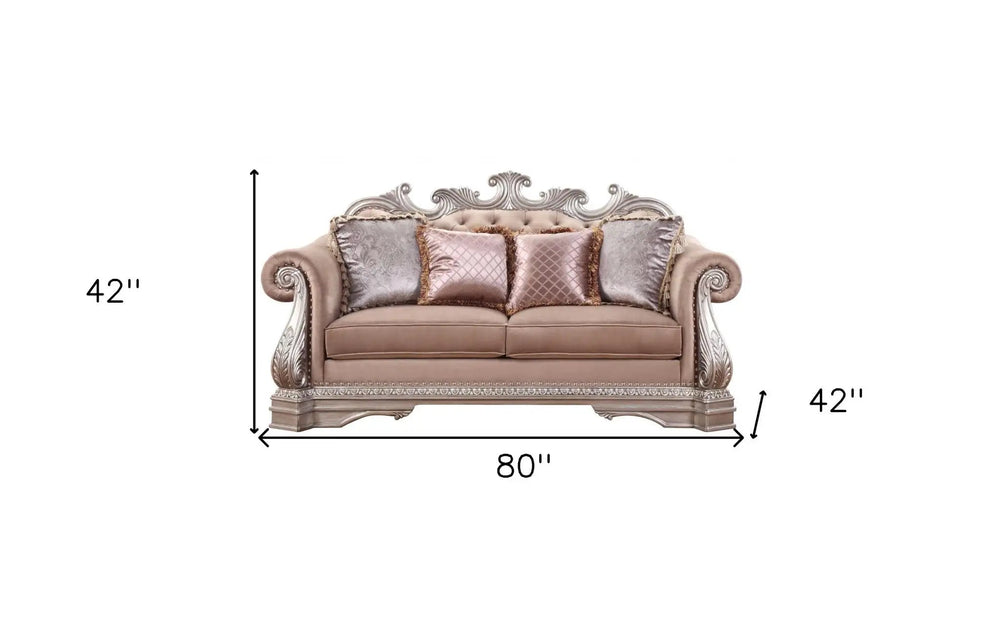 80" Champagne Velour Loveseat and Toss Pillows - Homeroots