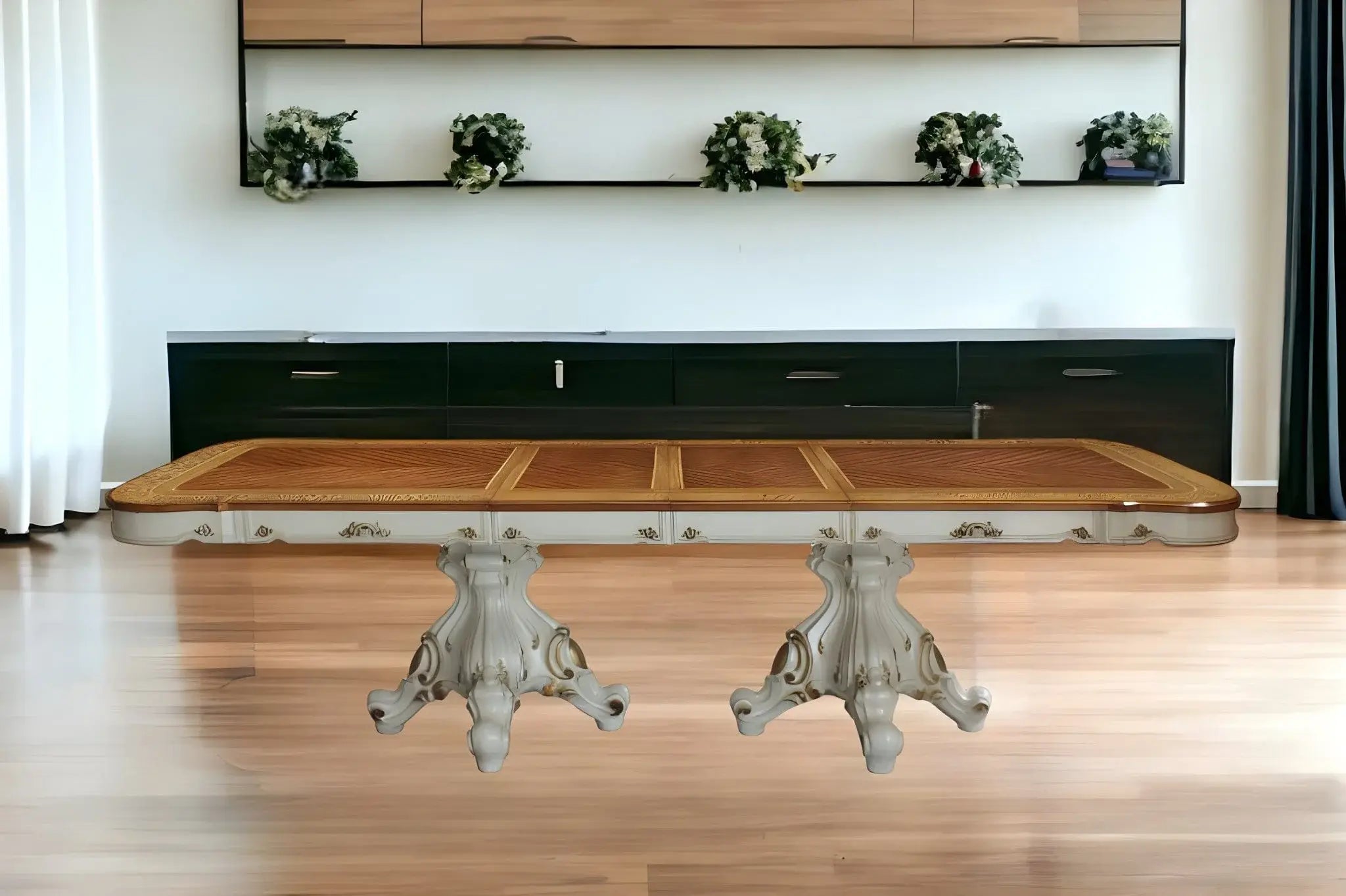 49" Brown And White Solid Wood Double Pedestal Base Dining Table - Homeroots - Flyclothing LLC