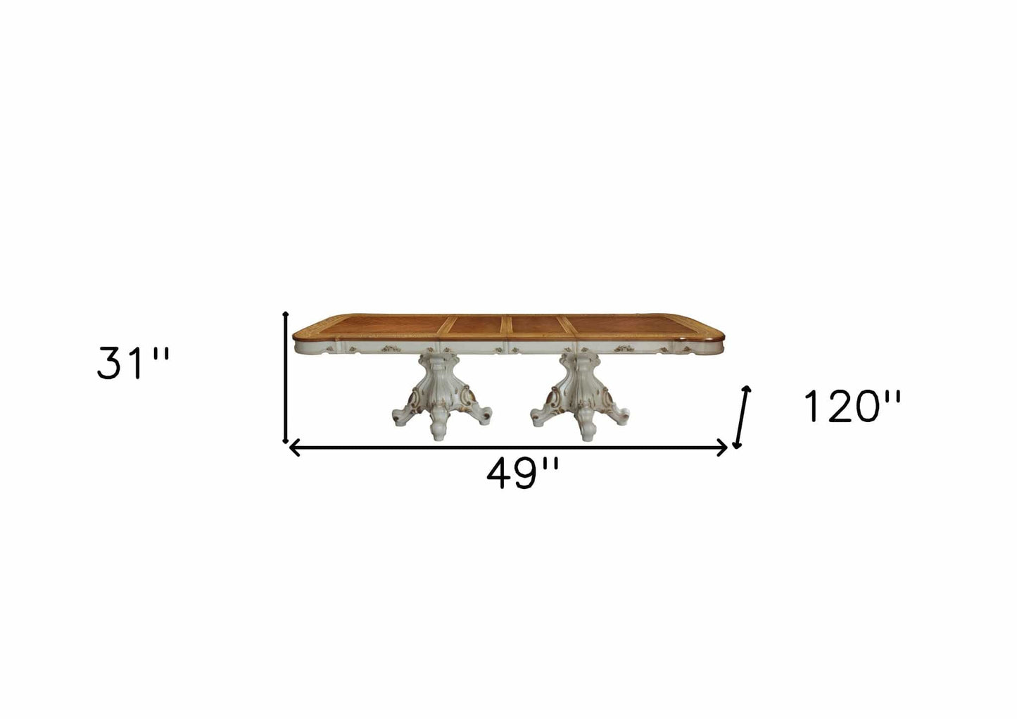 49" Brown And White Solid Wood Double Pedestal Base Dining Table - Homeroots - Flyclothing LLC