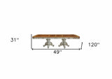 49" Brown And White Solid Wood Double Pedestal Base Dining Table - Homeroots - Flyclothing LLC