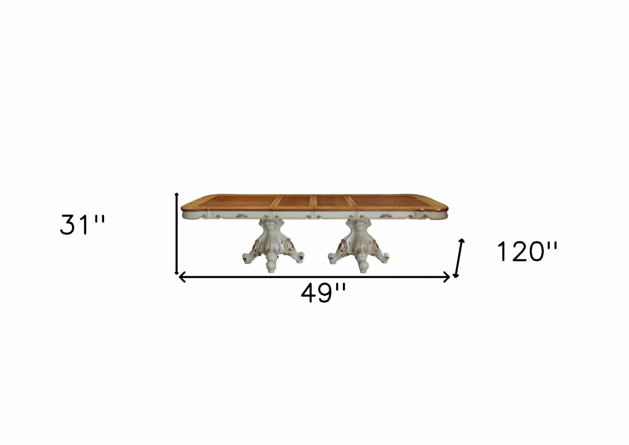 49" Brown And White Solid Wood Double Pedestal Base Dining Table - Homeroots - Flyclothing LLC