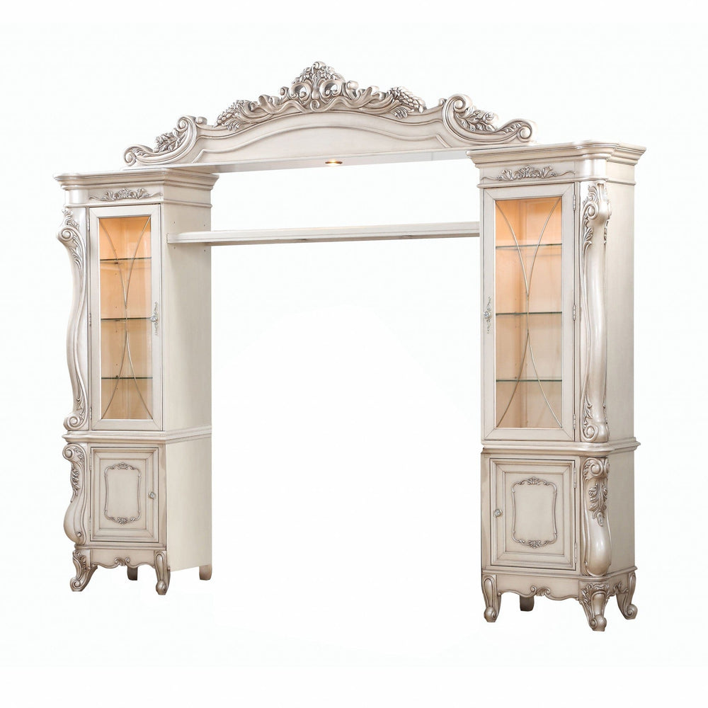 25" X 117" X 101" Antique White Wood Glass Poly-Resin Entertainment Center - Homeroots
