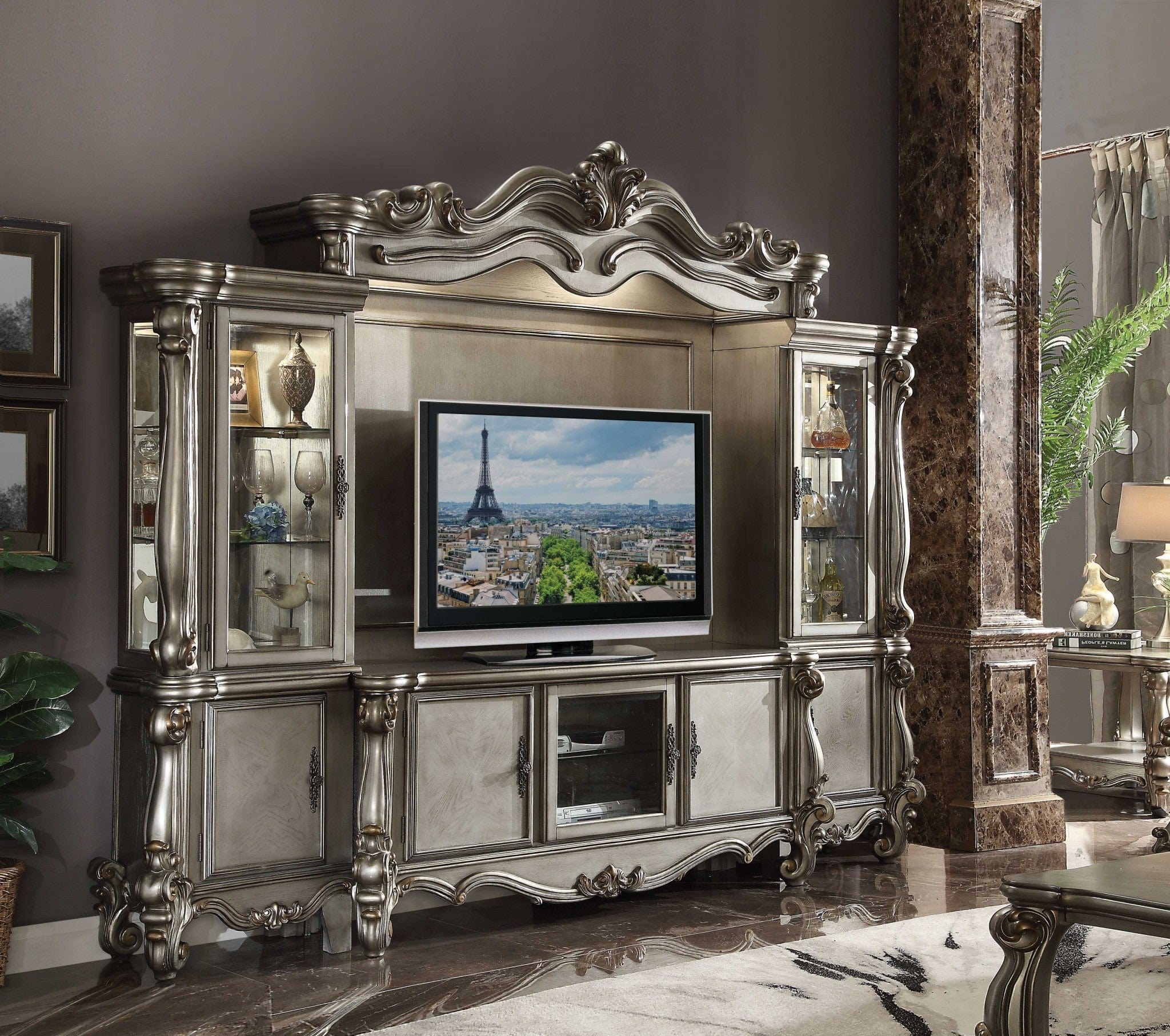 118" Platinum Solid Wood Floating Mount Entertainment Center - Homeroots - Flyclothing LLC