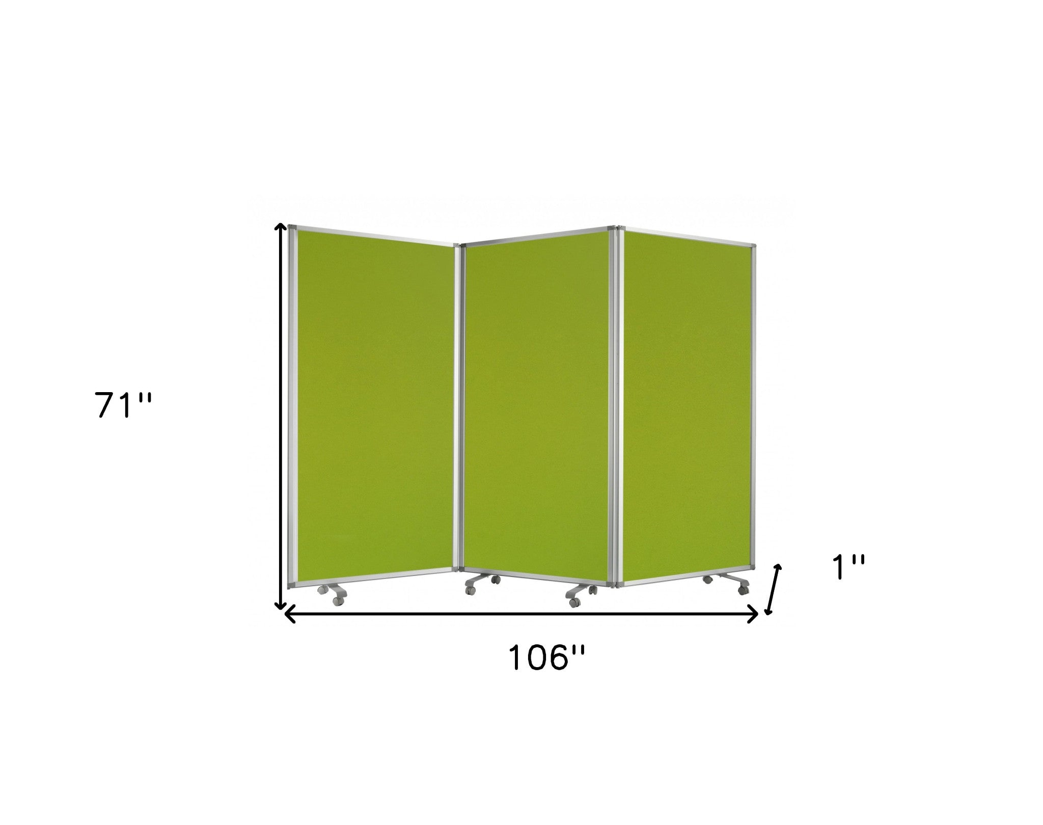 Green Rolling Three Panel Room Divider Screen - Homeroots